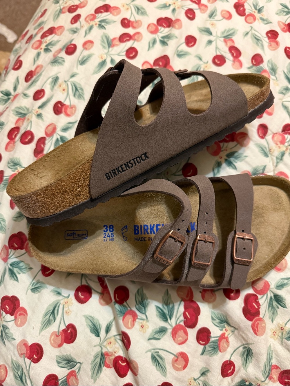 Birkenstock Women's Triple Strap Sandals in Brown with Copper Buckles
